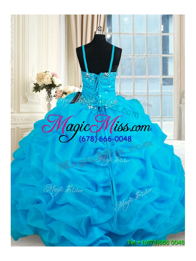 wholesale modern bubble and beaded straps organza quinceanera dress in baby blue
