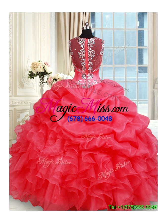 wholesale gorgeous see through back zipper up straps organza quinceanera dress in coral red