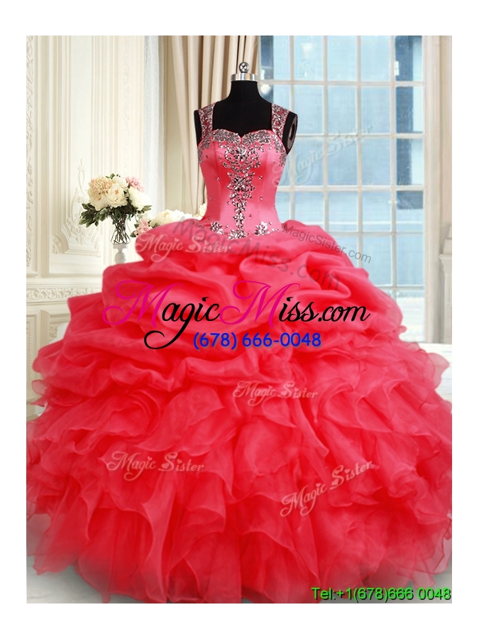 wholesale gorgeous see through back zipper up straps organza quinceanera dress in coral red