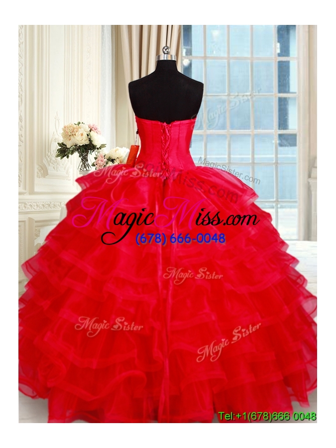 wholesale popular big puffy red quinceanera dress with ruffled layers and beading