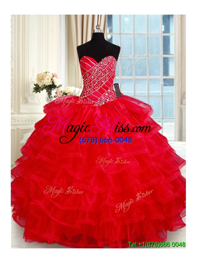 wholesale popular big puffy red quinceanera dress with ruffled layers and beading