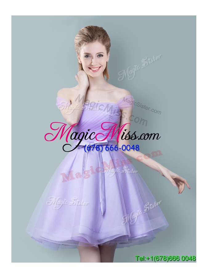 wholesale cheap tulle bowknot and ruched prom dress in lavender