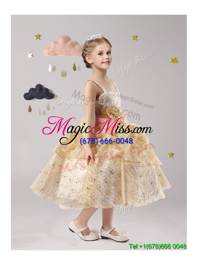 wholesale latest straps little girl pageant dress with pick ups and hand made flowers