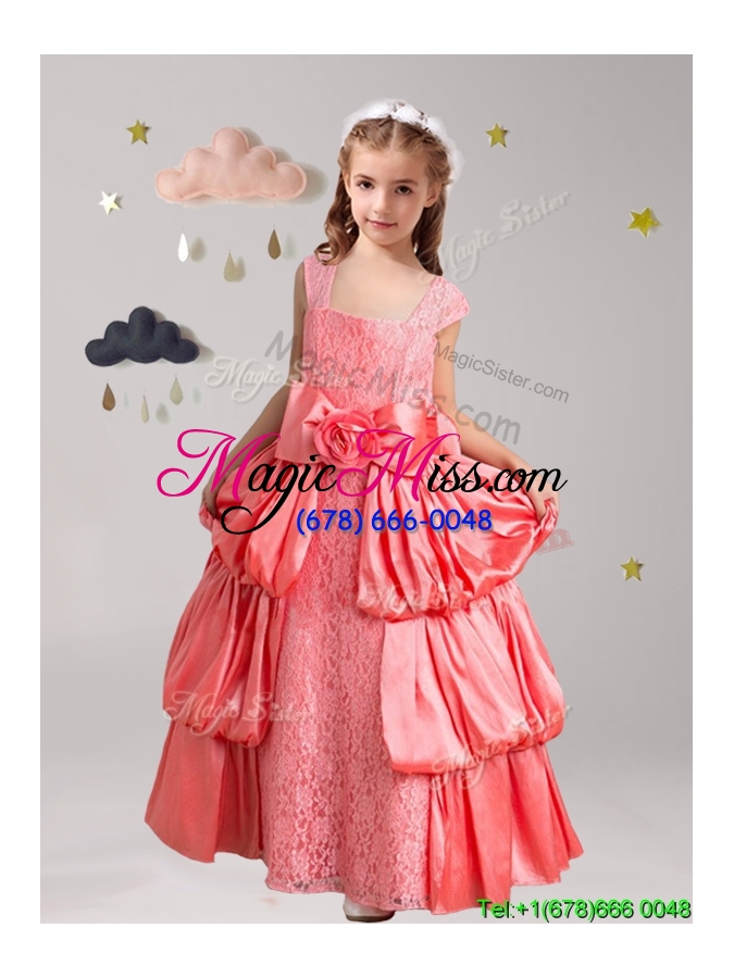 wholesale sweet straps little girl pageant dress with pick ups and hand made flowers