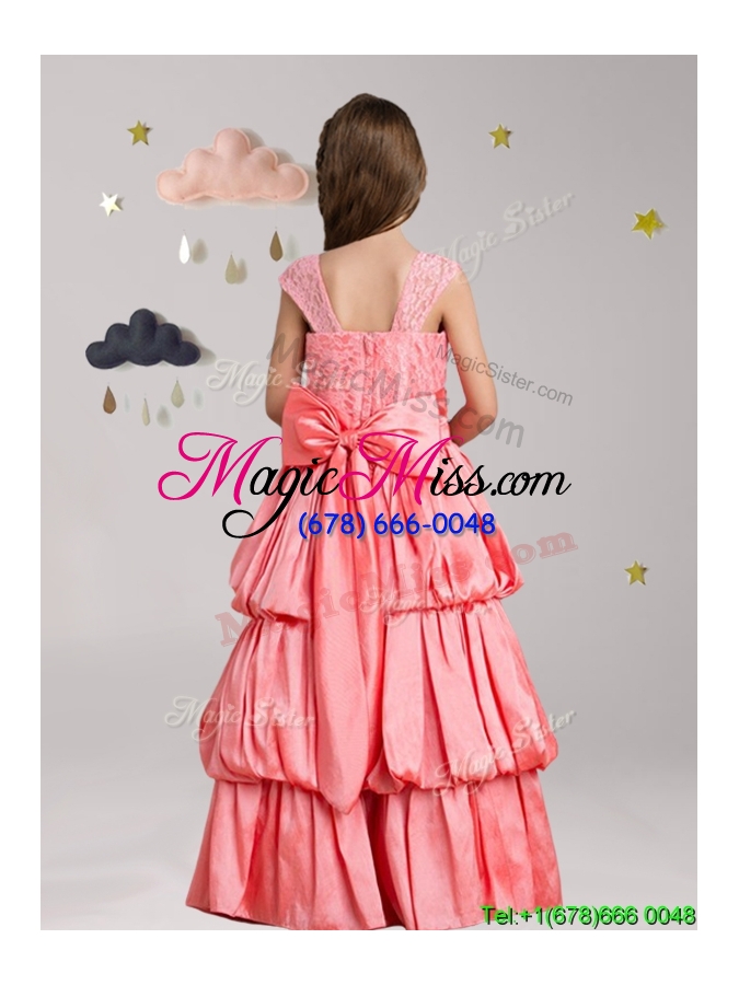 wholesale sweet straps little girl pageant dress with pick ups and hand made flowers