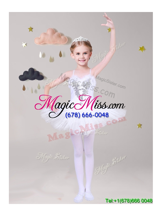 wholesale lovely spaghetti straps applique short little girl pageant dress in white