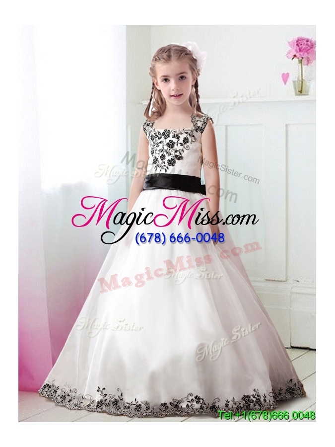 wholesale lovely straps white flower girl dress with appliques and belt