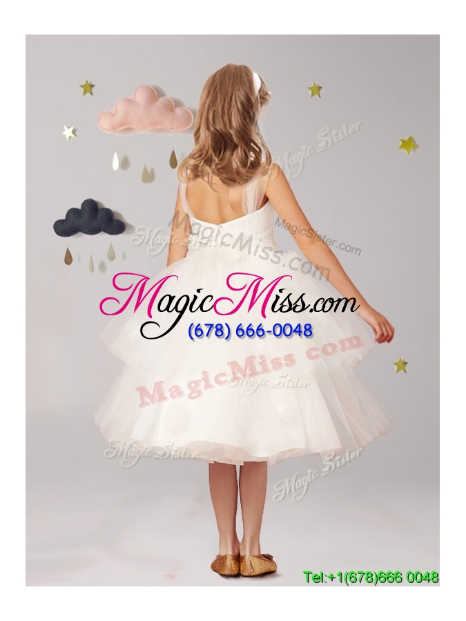 wholesale simple straps applique and ruffled layers flower girl dress in white