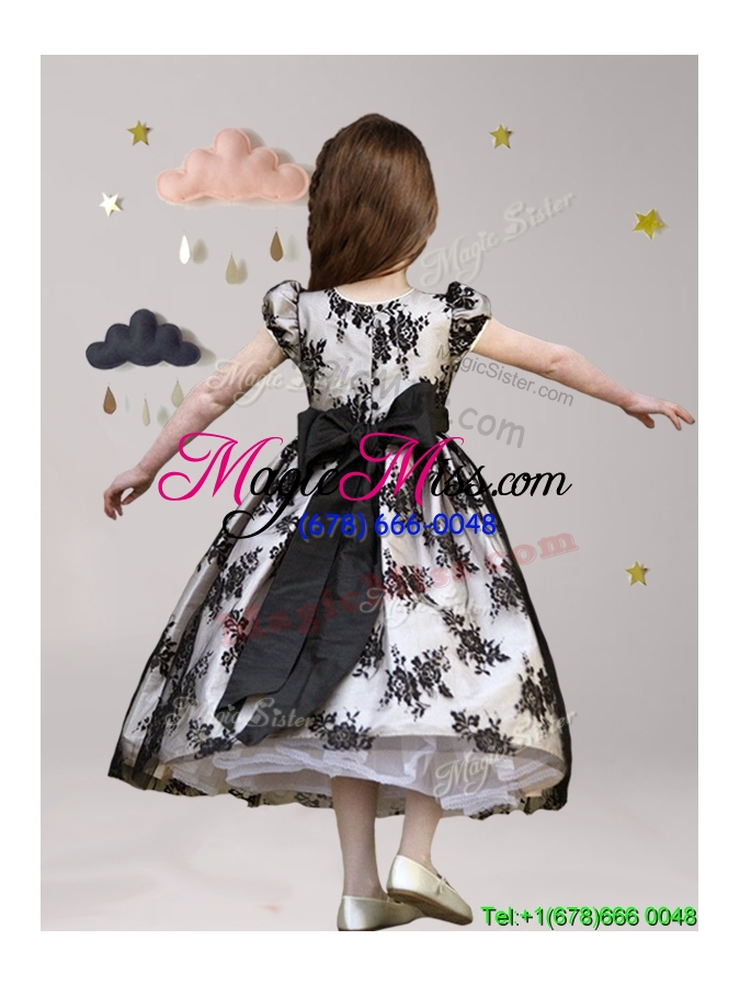 wholesale exquisite scoop short sleeves black mini quinceanera dress with sashes