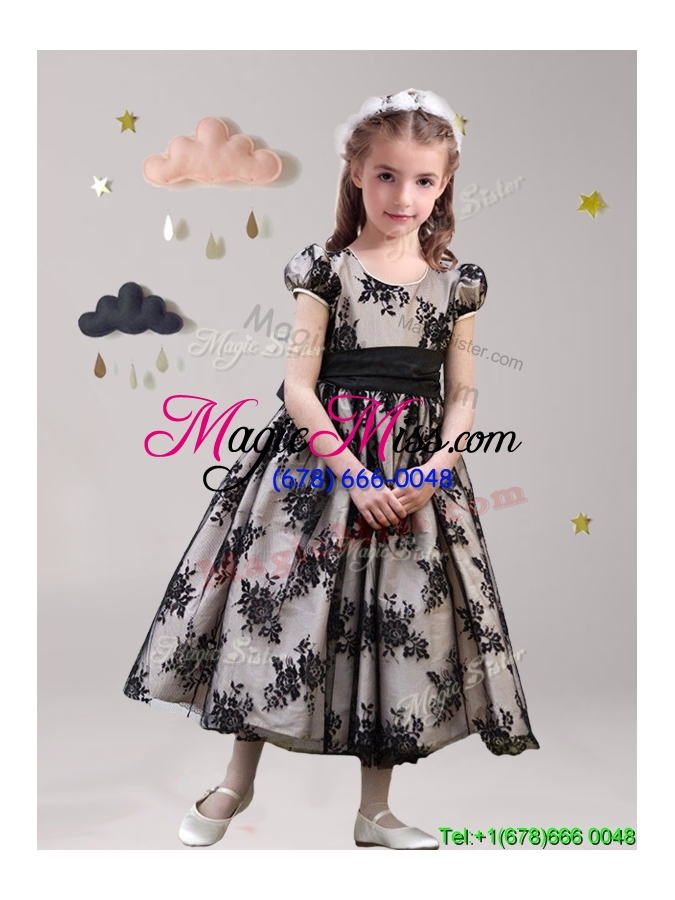 wholesale exquisite scoop short sleeves black mini quinceanera dress with sashes