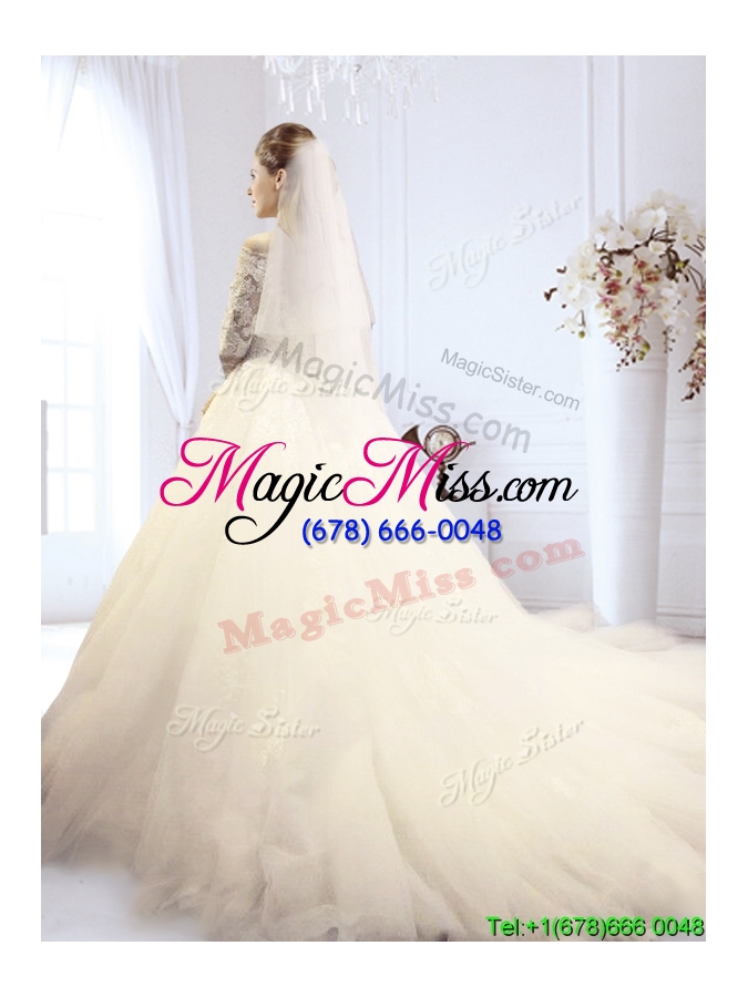 wholesale exquisite off the shoulder court train wedding dress with half sleeves