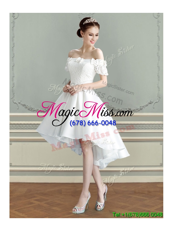 wholesale best bowknot and laced taffeta wedding dress with off the shoulder