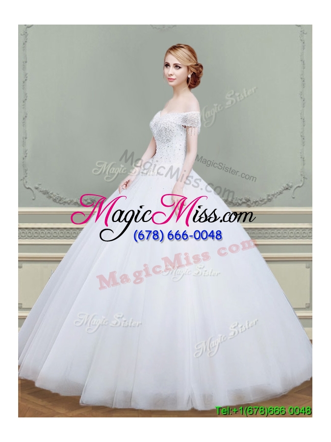 wholesale hot sale big puffy off the shoulder wedding dress with beading