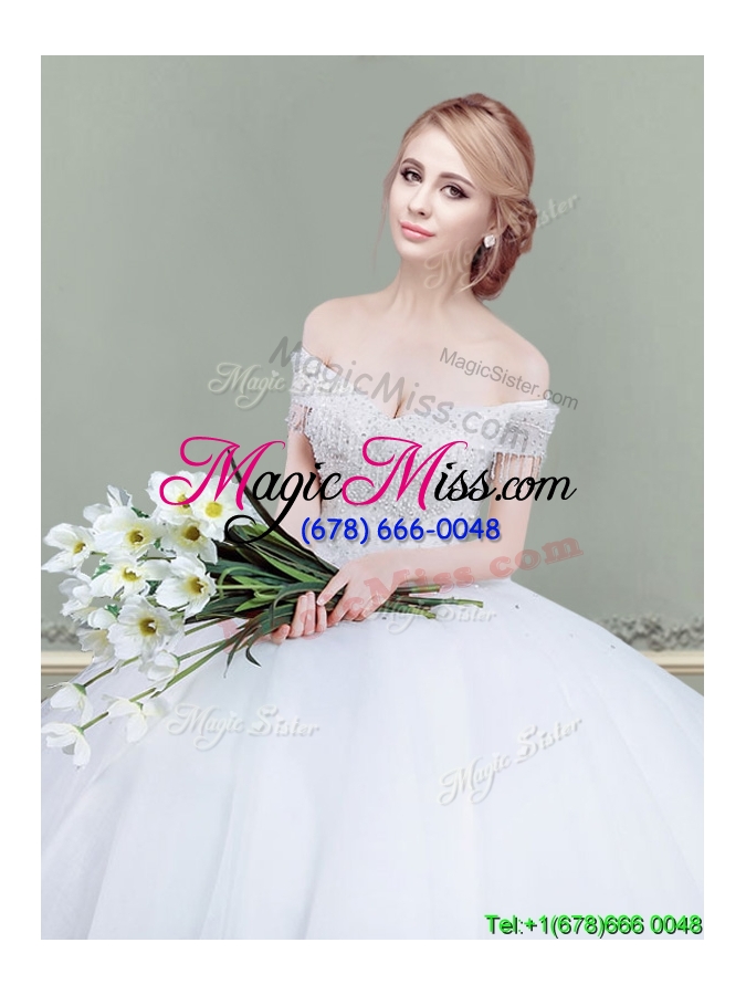wholesale hot sale big puffy off the shoulder wedding dress with beading