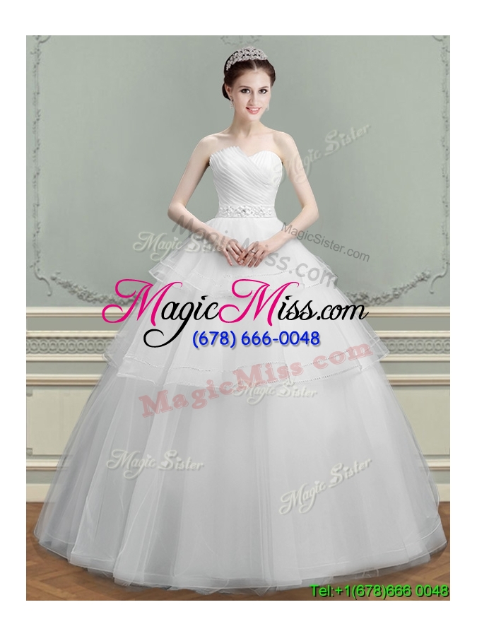 wholesale fashionable ball gown wedding dress with beading and ruching