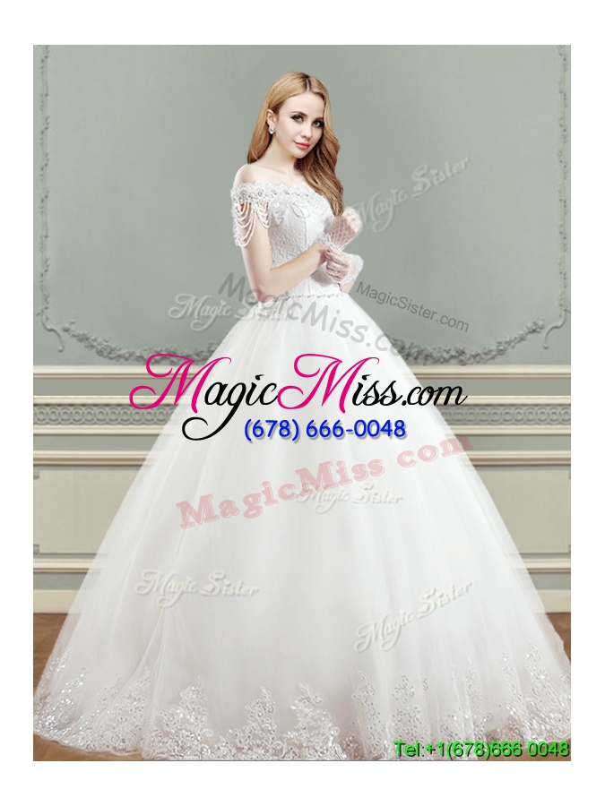wholesale elegant puffy skirt applique wedding dress with off the shoulder