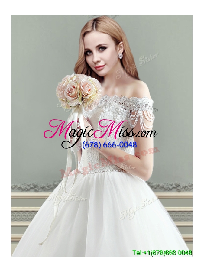wholesale elegant puffy skirt applique wedding dress with off the shoulder