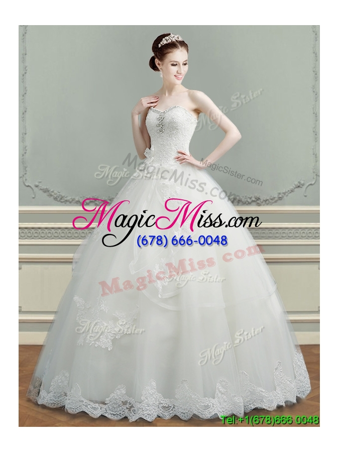 wholesale 2016 discount tulle beaded top wedding dress with appliques