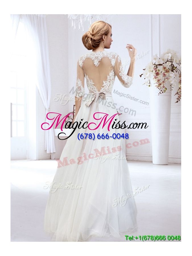 wholesale cheap high neck side zipper wedding dress with belt and lace