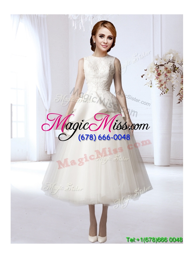wholesale new style a line backless applique wedding dress in tea length
