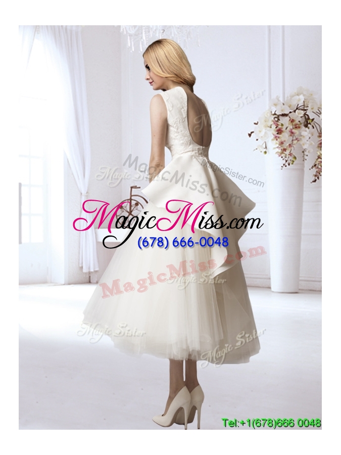wholesale new style a line backless applique wedding dress in tea length