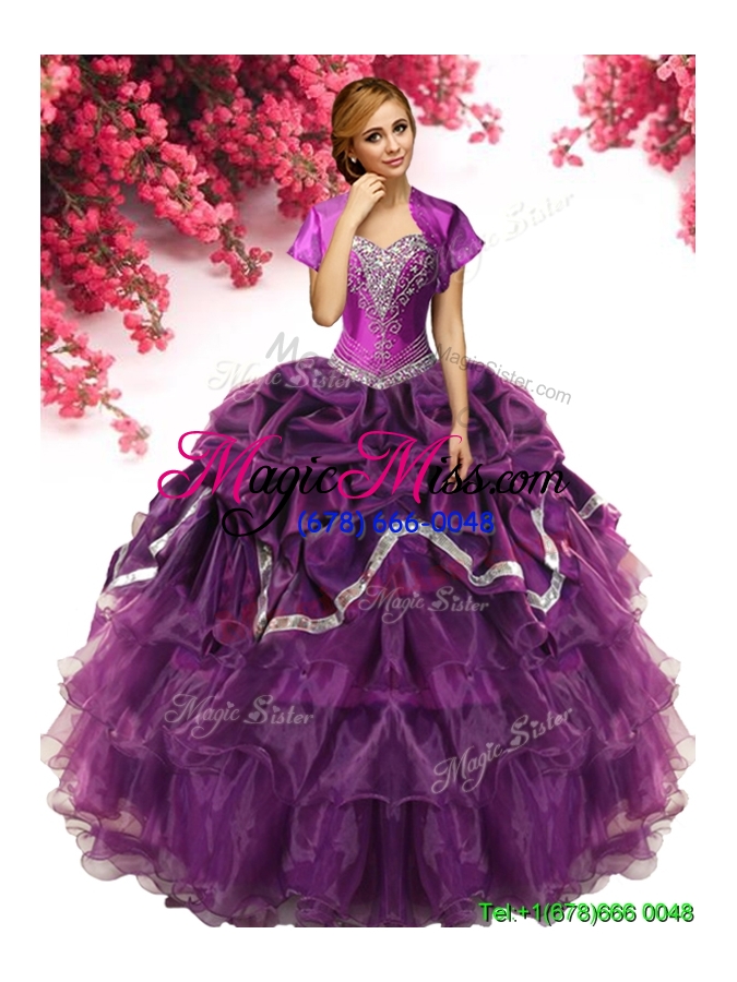 wholesale exquisite beaded and ruffled layers quinceanera dress in dark purple