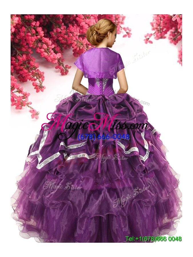 wholesale exquisite beaded and ruffled layers quinceanera dress in dark purple