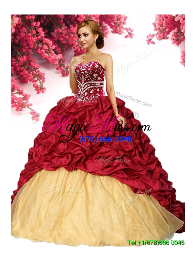 wholesale wonderful beaded and pick ups quinceanera dress with brush train