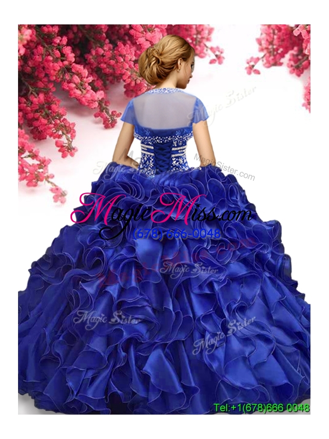 wholesale wonderful beaded and ruffled quinceanera dress in royal blue