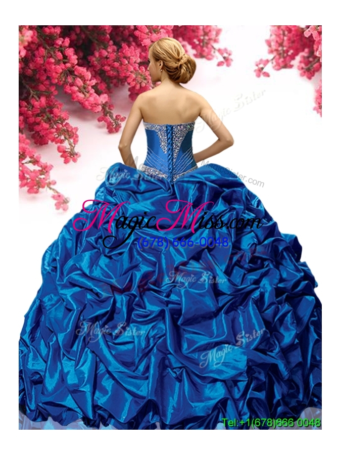 wholesale new style fuchsia taffeta quinceanera dress with appliques and pick ups