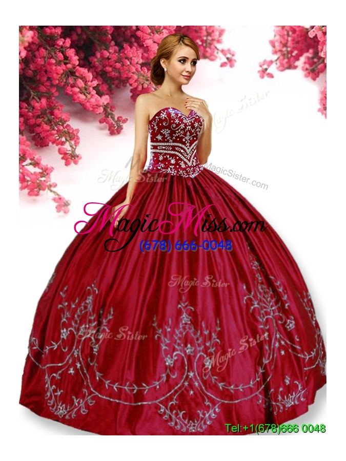 wholesale classical wine red quinceanera dress with beading and embroidery