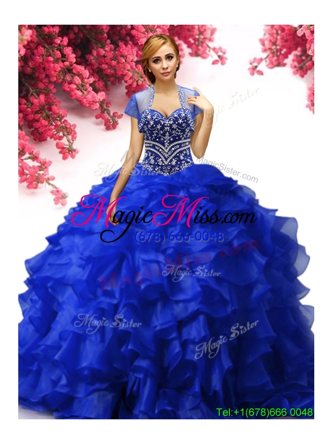 wholesale beautiful royal blue sweet 16 dress with beading and ruffles