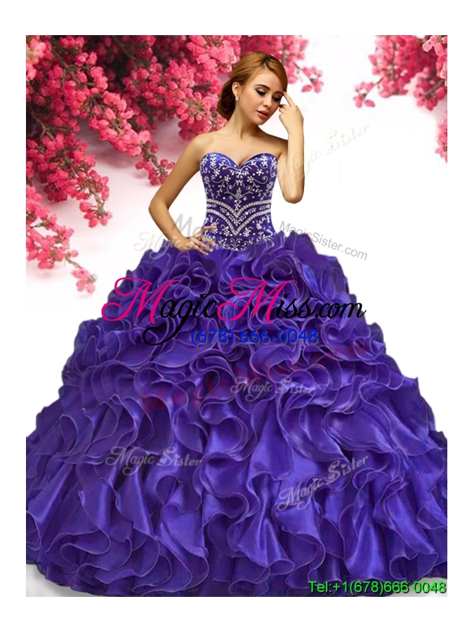 wholesale discount big puffy purple quinceanera dress with beading and ruffles