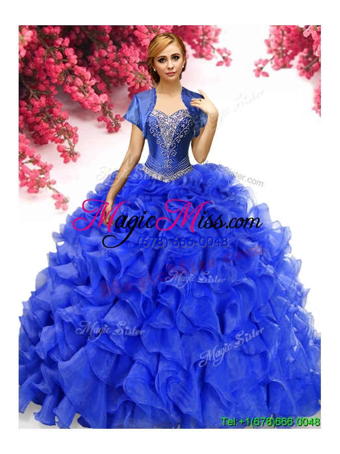 wholesale perfect ruffled and applique sweet 16 dress in royal blue