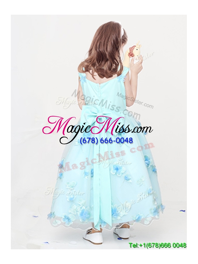 wholesale lovely applique and bowknot ankle length flower girl dress in champagne