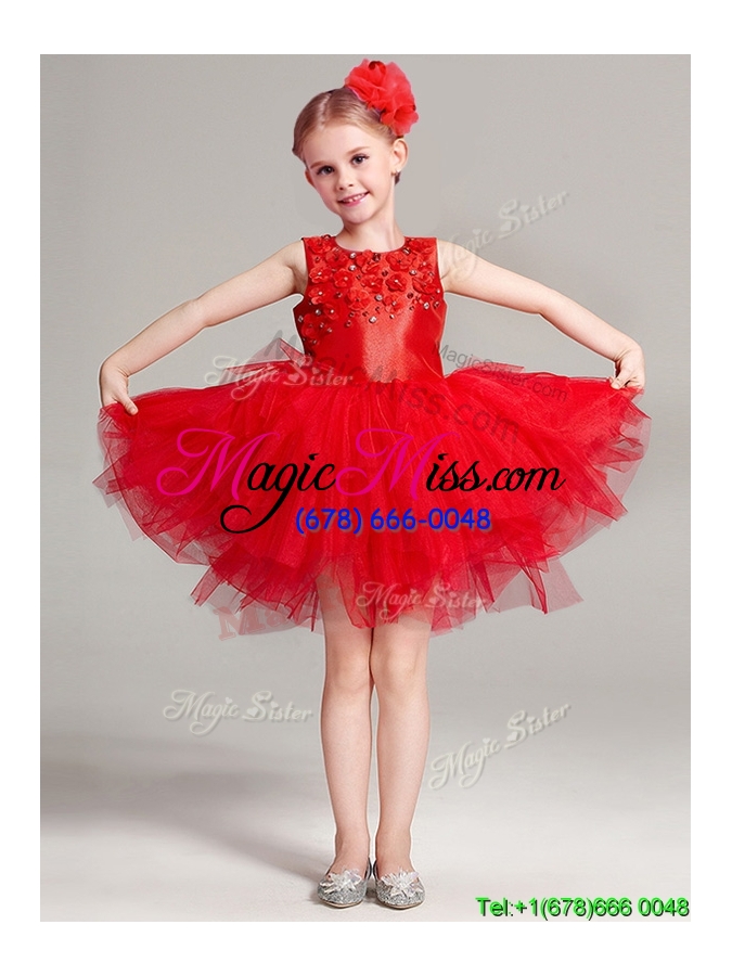 wholesale 2017 luxurious scoop red flower girl dress with appliques and ruffles