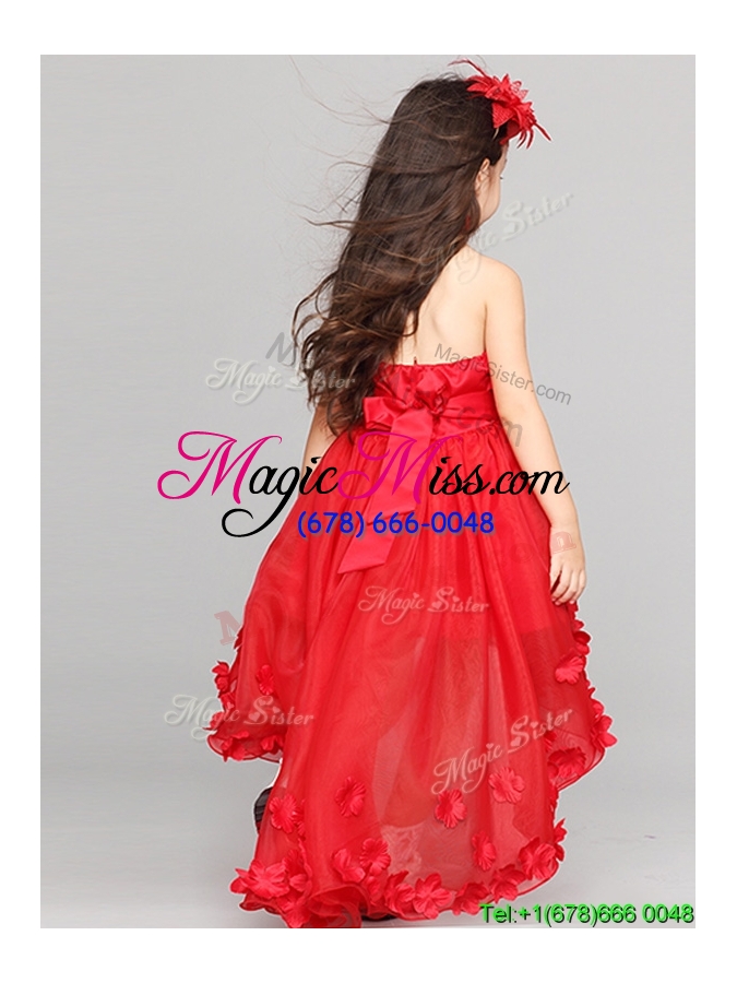 wholesale exquisite halter top high low applique flower girl dress in red