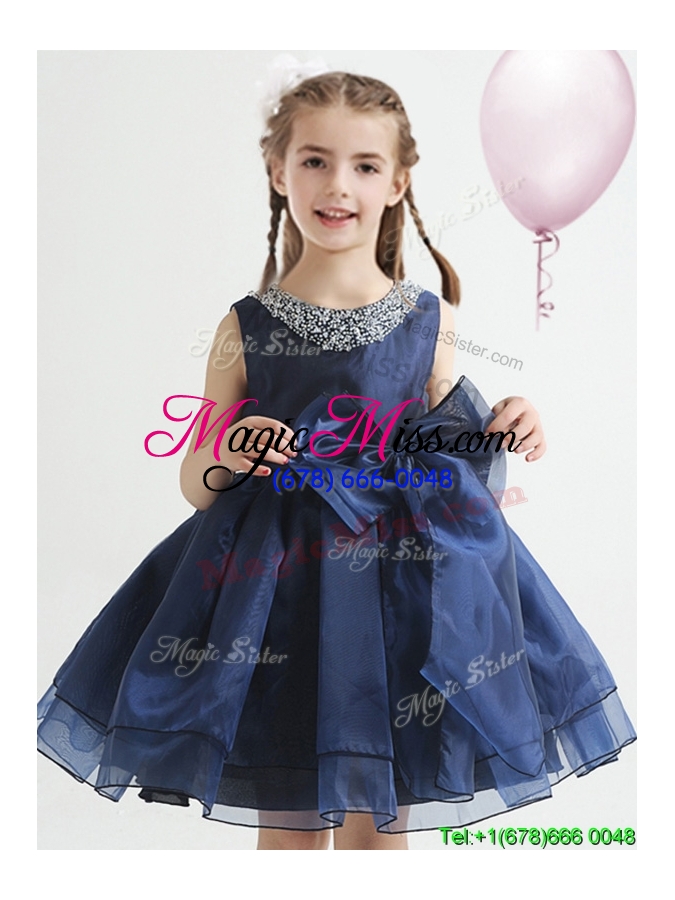wholesale 2017 new scoop beaded top and bowknot flower girl dress in organza
