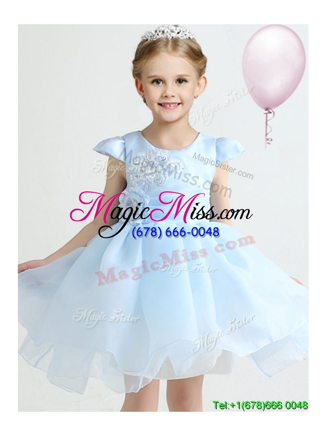 wholesale hot sale applique and bowknot flower girl dress in light blue