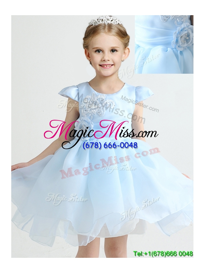 wholesale hot sale applique and bowknot flower girl dress in light blue
