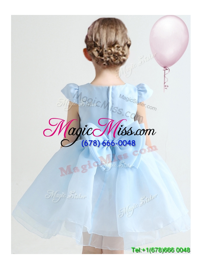 wholesale best organza cap sleeves white flower girl dress with applique and bowknot