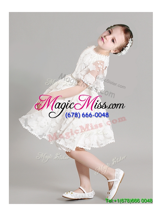wholesale best selling applique and beaded flower girl dress with short sleeves