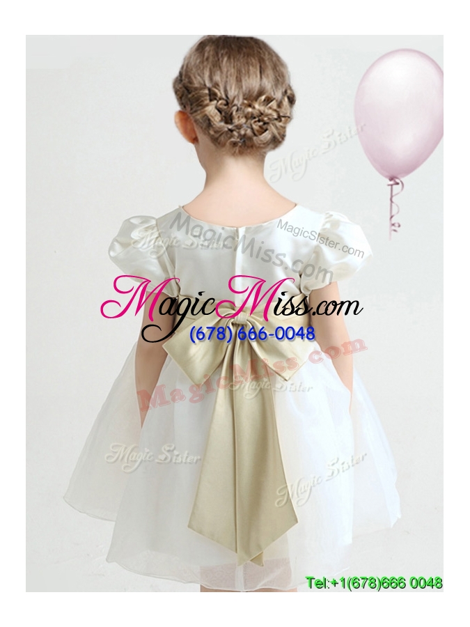 wholesale fashionable bowknot short sleeves flower girl dress in knee length