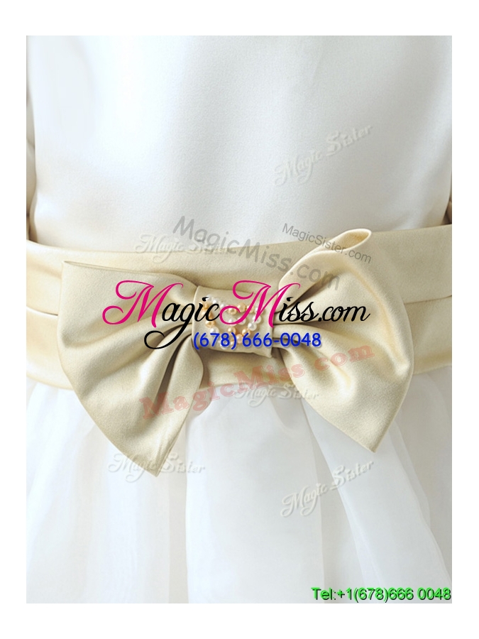 wholesale fashionable bowknot short sleeves flower girl dress in knee length