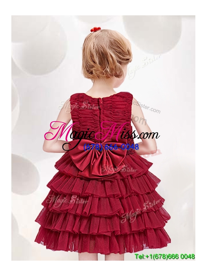 wholesale simple scoop short flower girl dress with ruffled layers and bowknot