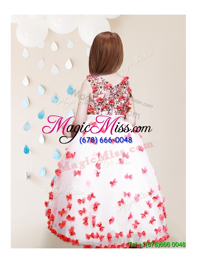wholesale elegant applique decorated skirt white and pink flower girl dress in high low