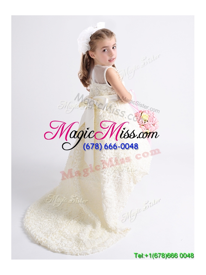 wholesale lovely see through beaded and bowknot flower girl dress in rolling flowers