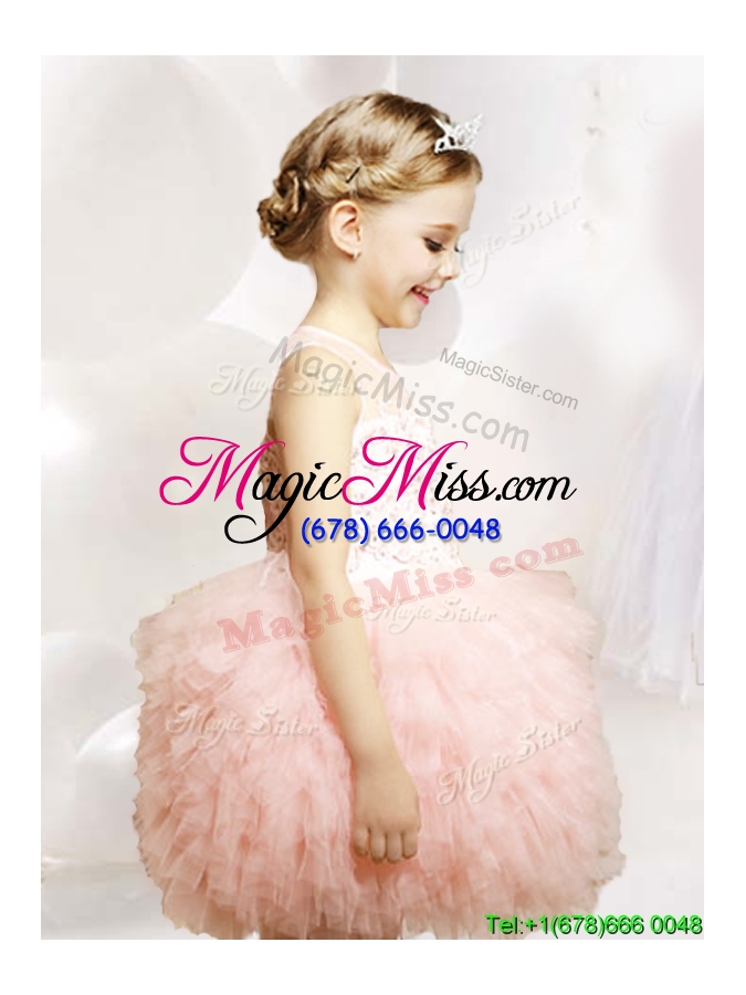 wholesale 2017 pretty see through applique and ruffled flower girl dress in tulle