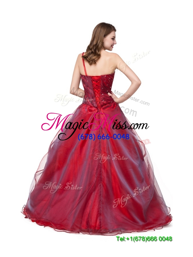 wholesale simple one shoulder red quinceanera dress with handcraft and ruching