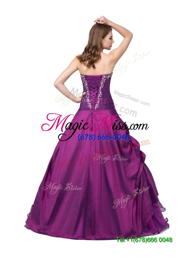 wholesale puffy sweetheart organza purple quinceanera dress with embroidery